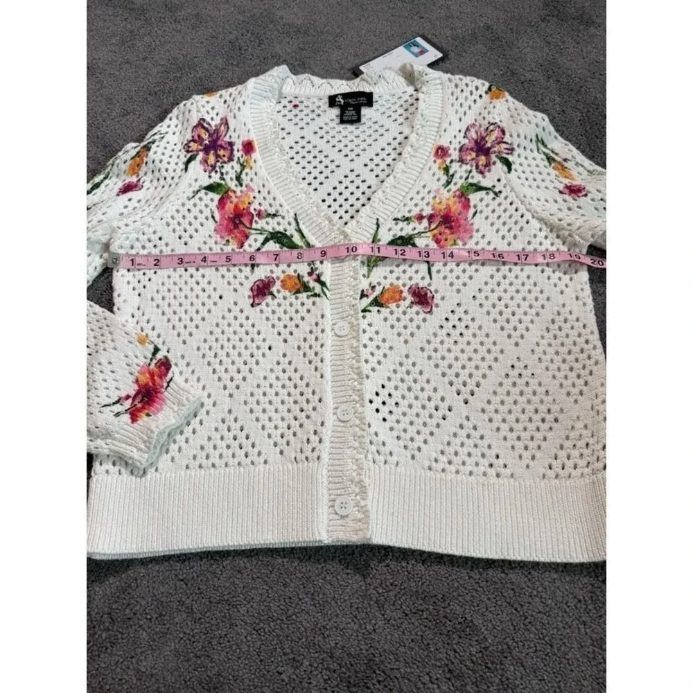 Alison Sheri Floral Knit Women's Cotton Cardigan Sweater Size‎ S/P